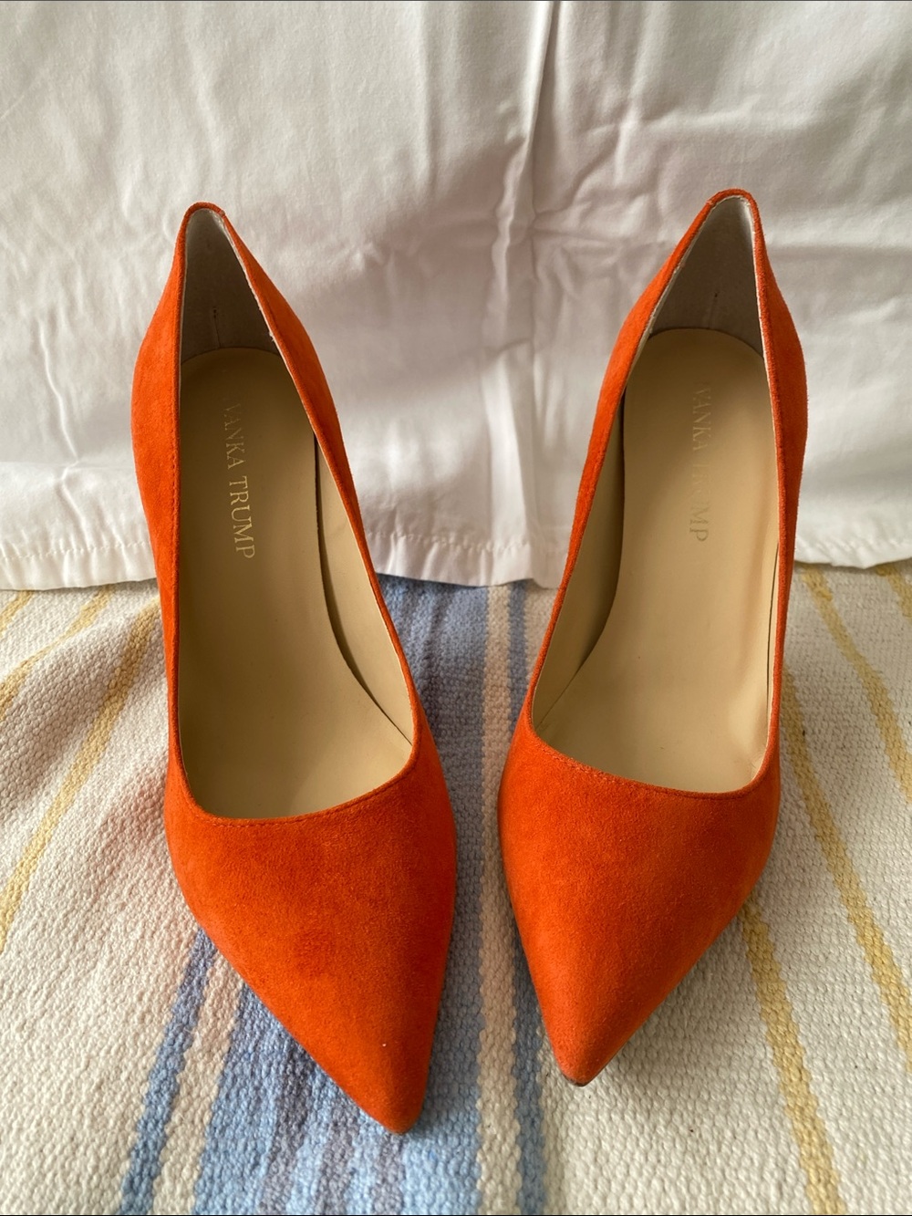 Ivanka Trump Orange Suede Stiletto Pumps